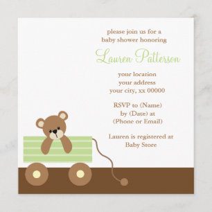 Invitación Oso verde Baby Shower del carro