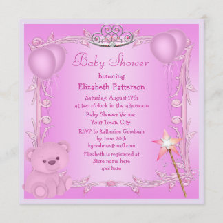 Invitación Oso y globos rosados Baby Shower de la princesa