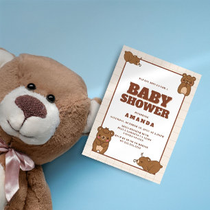 Invitación Osos de bebé cortos - Baby Shower neutral marrón