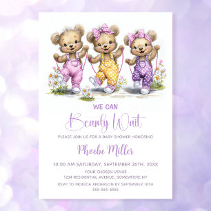 Invitación Osos de peluche con overoles apenas podemos espera