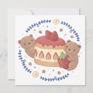 Invitación Osos de peluche y Ilustracion de tarta de fresa