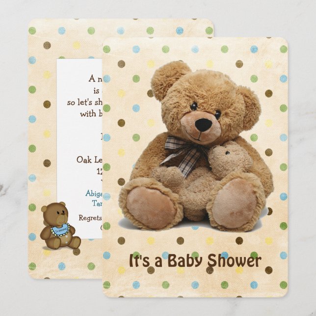 Invitación Osos De Teddy Marrones En El Baby Shower De Los Pu (Anverso / Reverso)