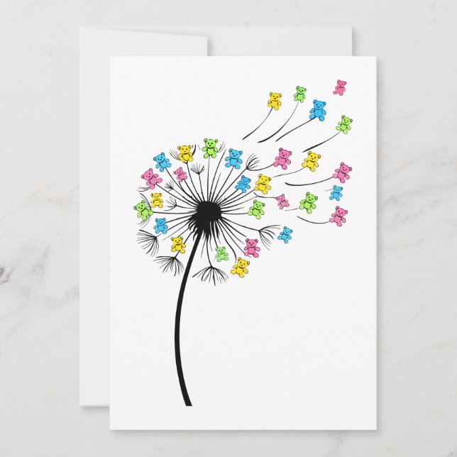 Invitación Osos lindos volando flujo de diente de león (Anverso)