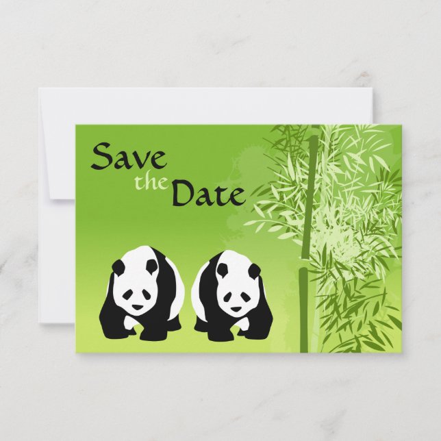 Invitación Osos Panda y Bambú Save the Date de Boda (Anverso)