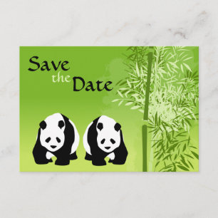 Invitación Osos Panda y Boda de Bambú Guardar la Fecha
