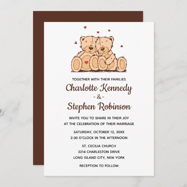Invitación Osos Personalizados Bodas de oso marrón (Anverso / Reverso)