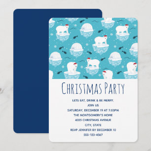 Invitación Osos polares lindos con gorros de Santa en la fies
