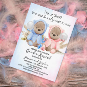 Invitación Osos Teddy Boho Revelación de Género Rosa Azul