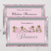 Osos Teddy Teddy de plata y damasco rosa | Baby Sh