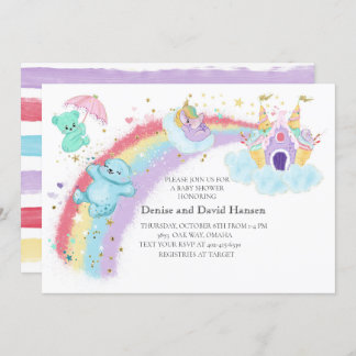 Invitación Osos, Unicornio y Baby Shower arcoiris