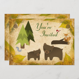 Invitación Osos y animales de Woodland primer cumpleaños