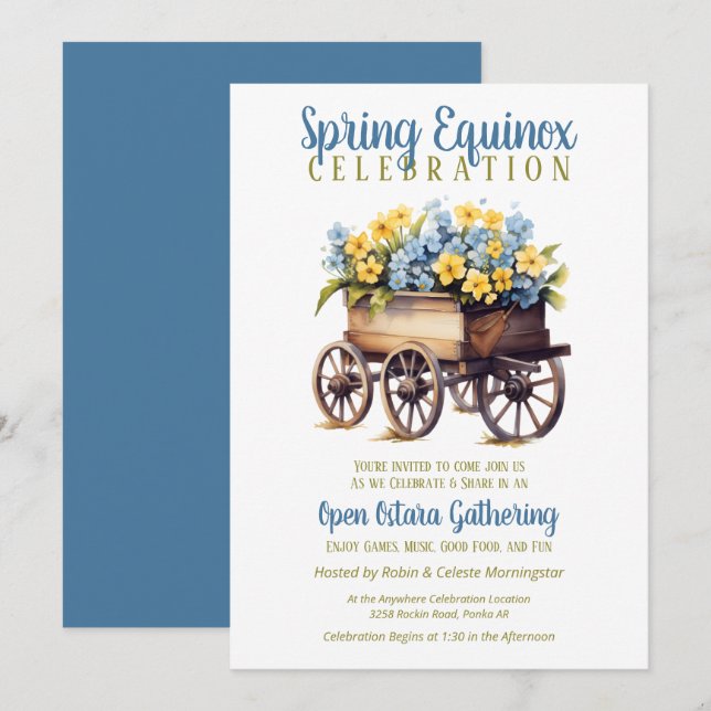 Invitación Ostara Equinoccio de Primavera Carrito de Flores V (Anverso / Reverso)