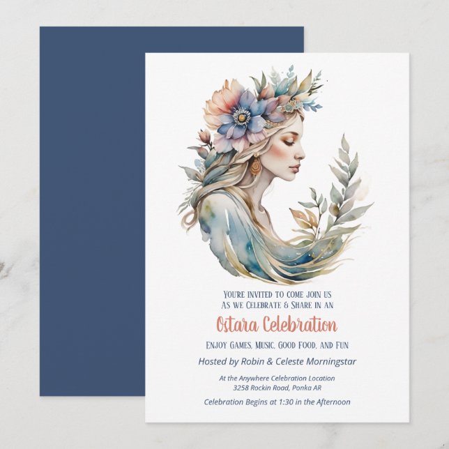 Invitación Ostara Equinoccio de Primavera Flor Diosa Sabbat (Anverso / Reverso)