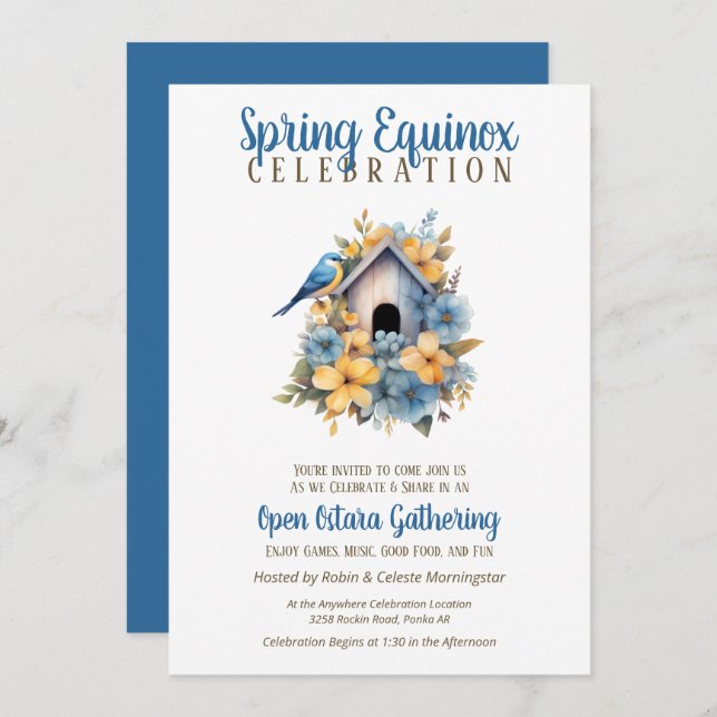 Invitación Ostara Spring Equinox Bird House Sabbat (Anverso / Reverso)