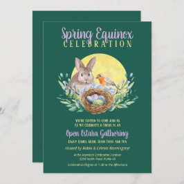 Invitación Ostara Spring Equinox Bunny & Bird Nest Green