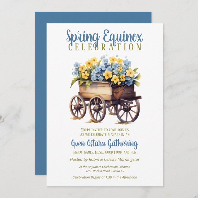 Invitación Ostara Spring Equinox Vintage Flower Cart Sabbat (Anverso / Reverso)
