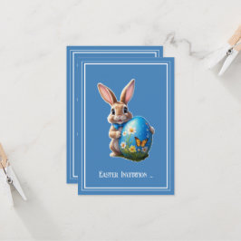 Invitación Osterhase mit blauer Schleife - 