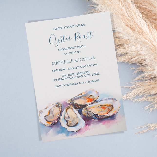 Invitación ostión de verano moderno estilo ribereño pastel (pastel oyster watercolor)