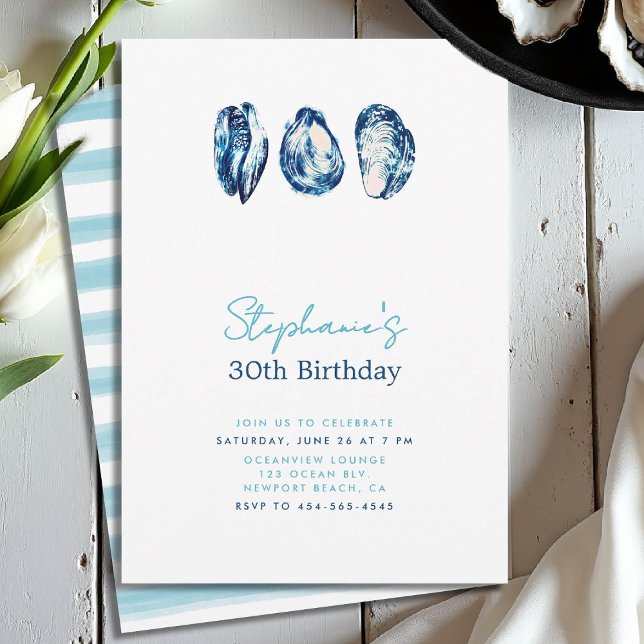 Invitación Ostrador Fiesta Nautical Beach Ocean 30 cumpleaños (30th birthday invitation for women oysters party nautical boat yacht waterfront beach)