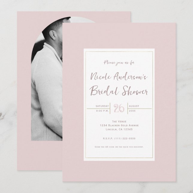 Invitación Ostrador rosa y dorado moderno ducha de novia mini (Anverso / Reverso)