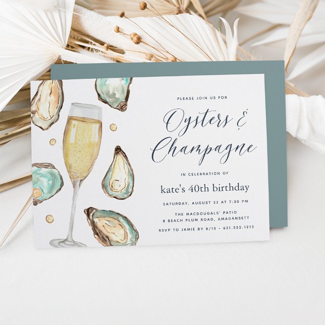 Invitación Ostras de perla acuarela y champán en cualquier oc (Subido por el creador)