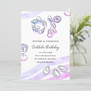 Invitación Ostras y cócteles de tinta acuarela sofisticados