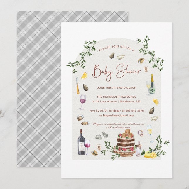 Invitación Ostras y vinos elegantes | Baby Shower (Anverso / Reverso)