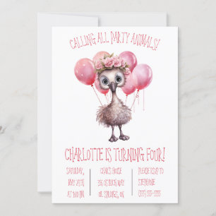 Invitación Ostrich de bebé con globos Fiesta de cumpleaños