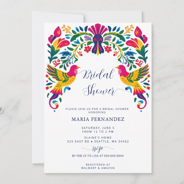 Invitación Otomi Birds Fiesta Mexicana Ducha Bridal (Anverso)