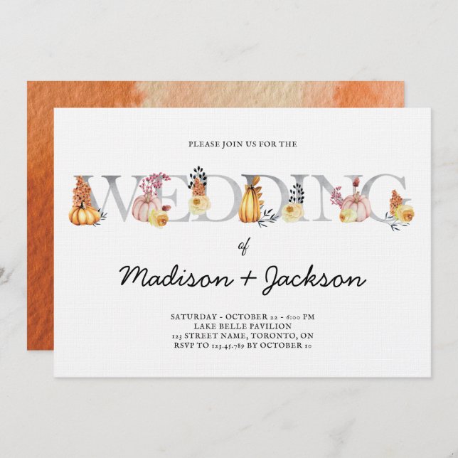 Invitación otoñal de Lantern Boda Watercolor (Anverso / Reverso)