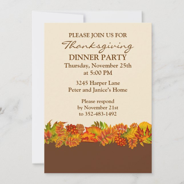 Invitación otoñal del fiesta de la acción de (Anverso)
