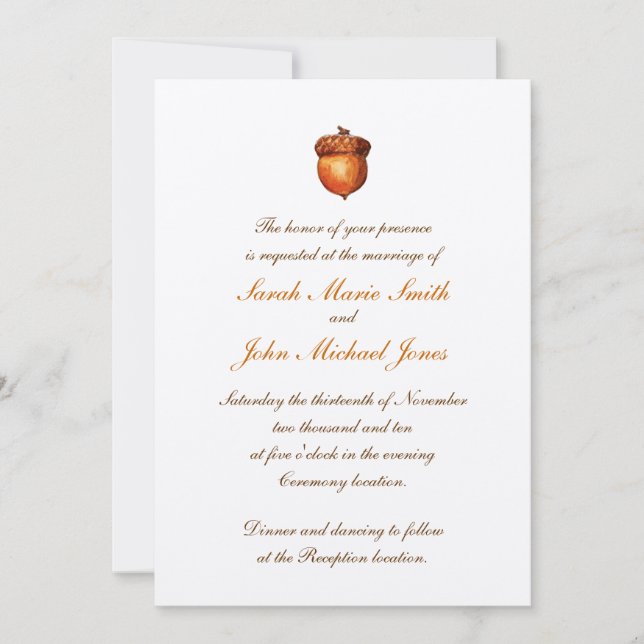 Invitación otoñal elegante de la bellota (Anverso)