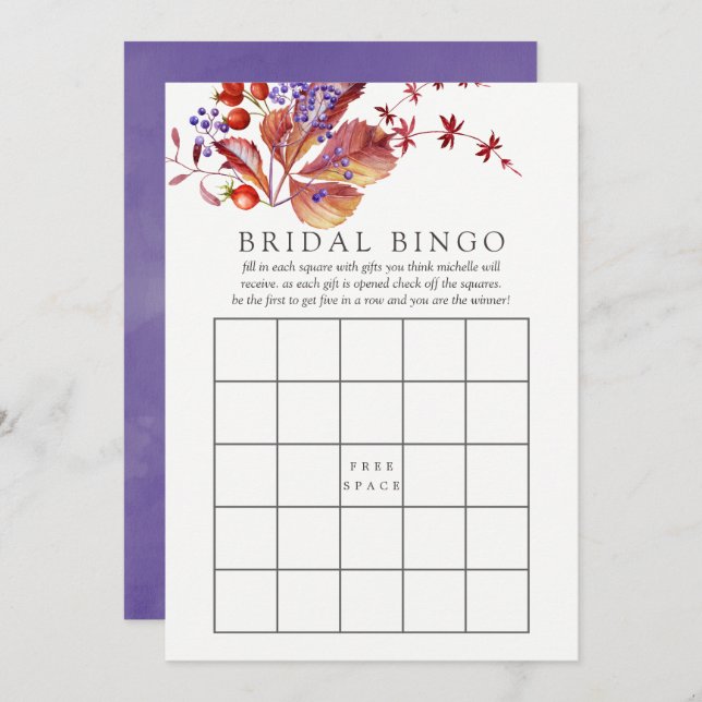 Invitación Otoño - acuarela de otoño - Bingo de ducha de novi (Anverso / Reverso)