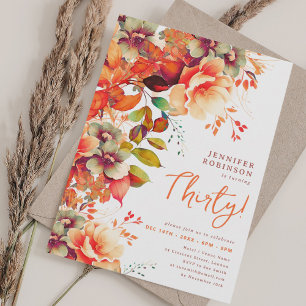 Invitación Otoño Acuarela Floral 30 cumpleaños