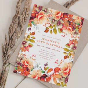 Invitación Otoño Acuarela Floral 90 cumpleaños