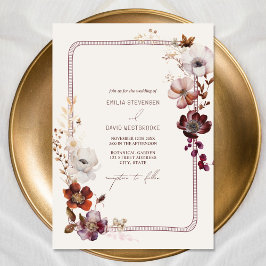 Invitación Otoño Anemone Boda floral de borde dibujado
