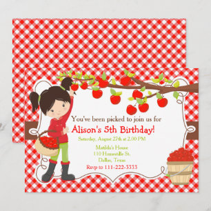 Invitación Otoño Apple Picking Black Hair Cumpleaños