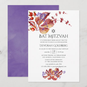 Invitación Otoño - Aquarela de hojas para Bat Mitzvah