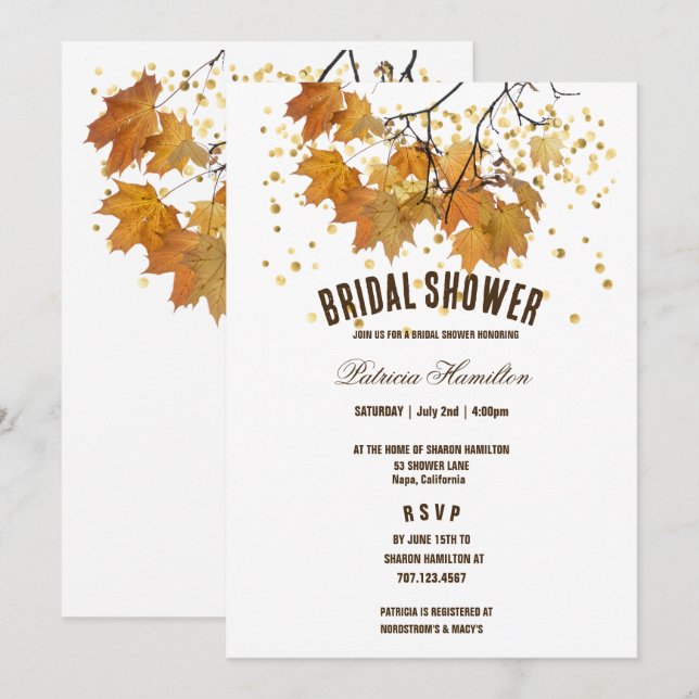 Invitación Otoño artístico deja ducha Boda de novias (Anverso / Reverso)