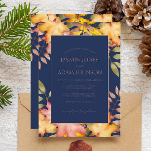 Invitación Otoño azul de la Marina Rusa deja Boda