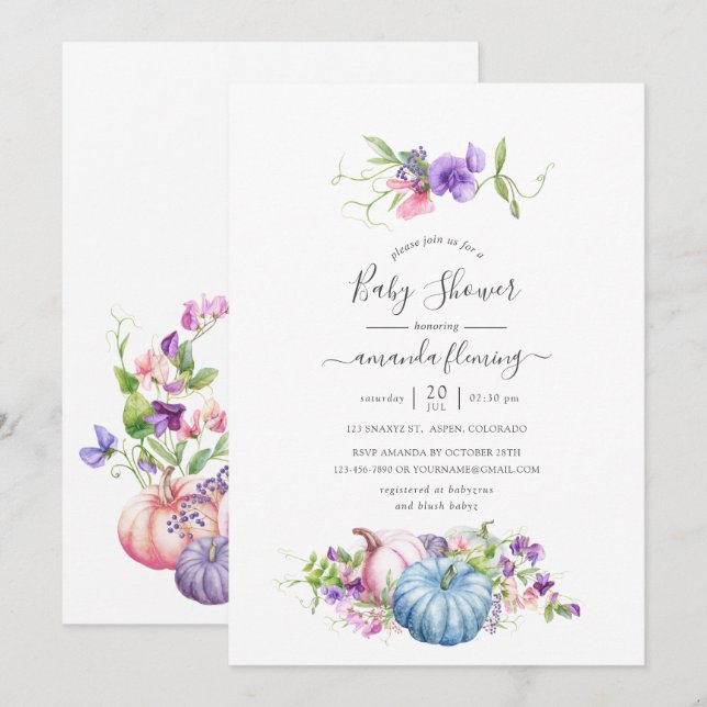 Invitación Otoño - Baby Shower Floral (Anverso / Reverso)