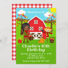Invitación Otoño Barnyard Cumpleaños Chica de piel oscura