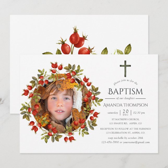 Invitación Otoño - Bautismo de acuarela de otoño o cristianis (Anverso / Reverso)