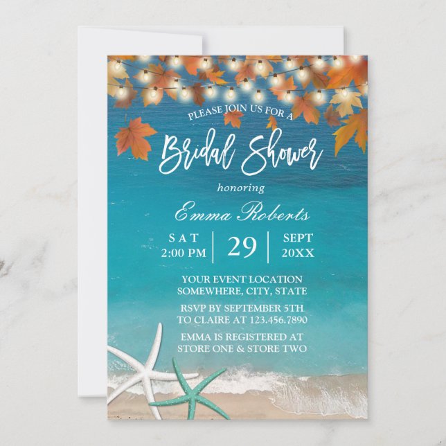 Invitación Otoño Beach Wedding Starfish Bridal Shower (Anverso)