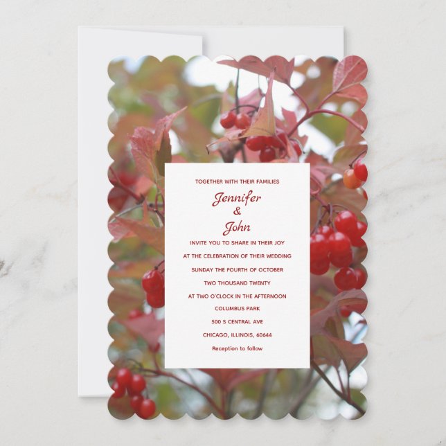Invitación Otoño Berries Cae Rústica deja boda de jardín (Anverso)