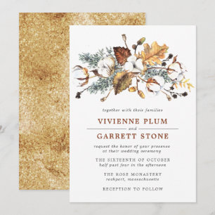 Invitación Otoño blanco floral de algodón de otoño deja Boda