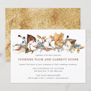 Invitación Otoño blanco floral deja Boda