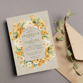 Invitación Otoño Blooms Floral Caída Naranja Verde Boda