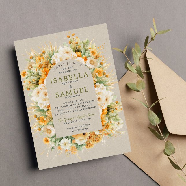 Invitación Otoño Blooms Floral Caída Naranja Verde Boda (Subido por el creador)