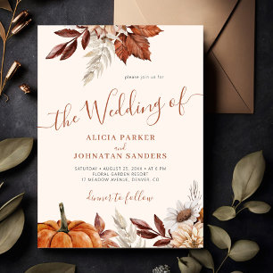 Invitación otoño boda botánico de marfil boho